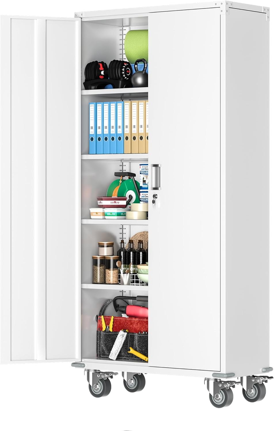 SUNCROWN Metal Storage Cabinet with Wheels,75” White Lockable Storage ...