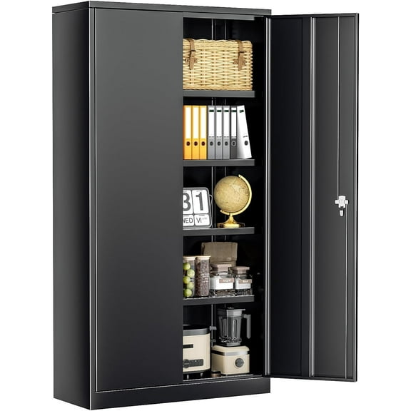 SUNCROWN Metal Storage Cabinets with Lock, 72" Locking Garage Cabinet with 2 Door and 4 Adjustable Shelves, Locking Tool Cabinets for Office,Home,Garage,Gym,School (Black)