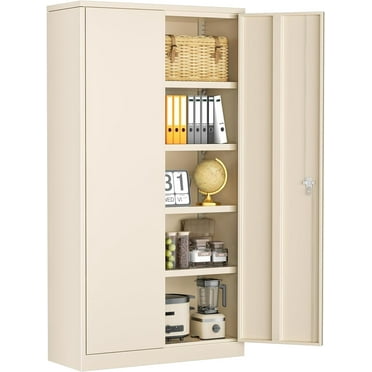 SUNCROWN Metal Storage Cabinets with Lock, Tool Cabinet, 72" Locking Steel Storage, Tall Locker Organizer Garage Cabinets with 2 Doors and 4 Shelves for Home,Office,Warehouse,Garage,School(Warm Grey)