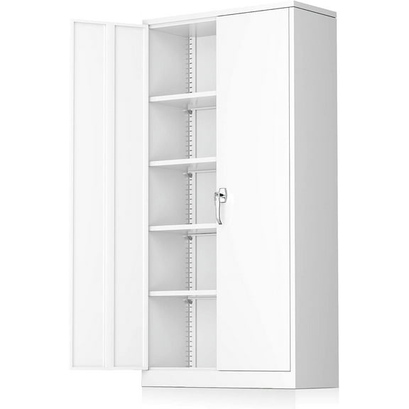 SUNCROWN  Metal Storage Garage Cabinets with Locking Doors and Adjustable Shelves, Steel Storage Cabinet for Garage, Office, Classroom, Assemble Required(White)