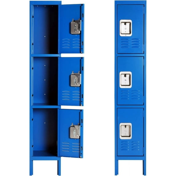 SUNCROWN Metal Storage Locker Cabinet with 3 Door 3 Tier for Home Office School Gym, Blue
