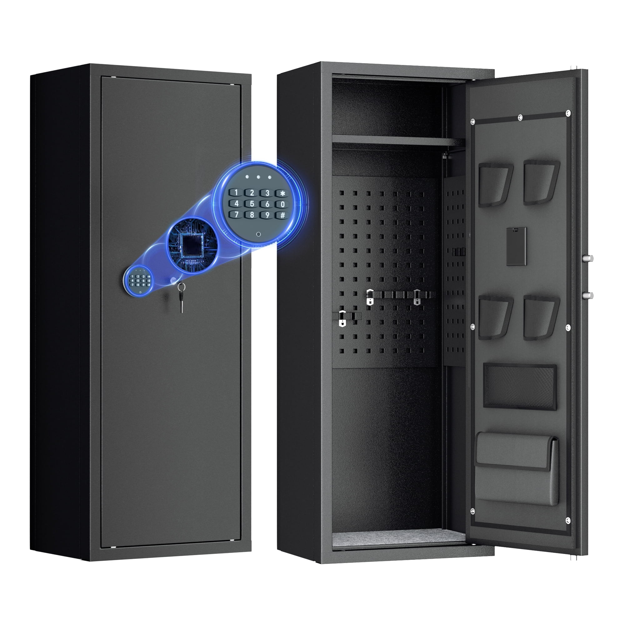 SUNCROWN Quick Access Weapon Safe with Adjustable Shelf and Keyboard lock, lockable cabinet with safe pocket