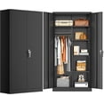thumbnail image 1 of SUNCROWN Metal Wardrobe Closet with Lock, Clothing Locker, 72" H Storage Cabinets for Home Office, School, Employee, Gym, Government, Broom (Black), 1 of 11