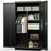 SUNCROWN Metal Wardrobe Closet with Lock, Clothing Locker, 72" H Storage Cabinets for Home Office, School, Employee, Gym, Government, Broom (Black)