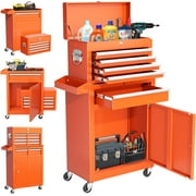 SUNCROWN Orange Tool Chest, 5-Drawer Rolling Tool Storage Cabinet with Detachable Top Tool Box, Tool Chest with Universal Lockable Wheels, Metal Tool Cart for Garage, Workshop, Barbershop