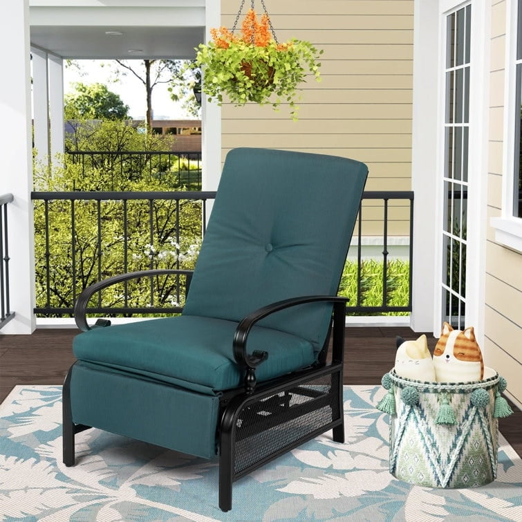 SUNCROWN Outdoor Patio Reclining Furniture Adjustable, Cushioned Metal Lounge Chair, Blue