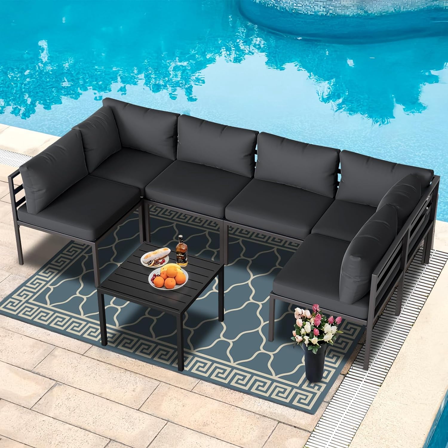 SUNCROWN Outdoor 7Piece Aluminum Patio Sectional Conversation Set