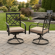 SUNCROWN Outdoor Dining Swivel Black Wrought IronChairs with Cushions Patio Metal Rocker Chairs (Set of 2 )