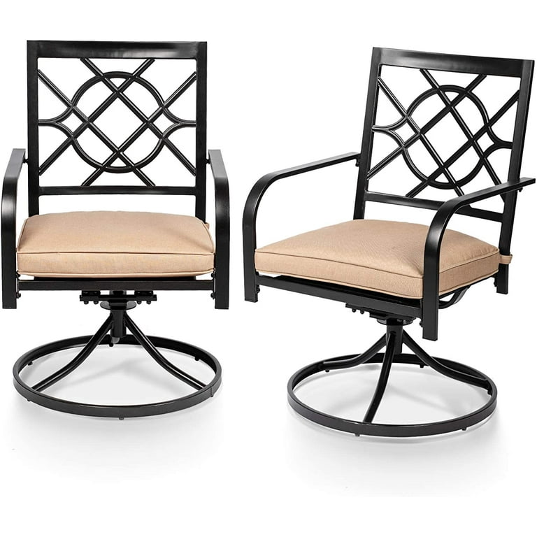 SUNCROWN Outdoor Dining Swivel Black Wrought IronChairs with Cushions Patio Metal Rocker Chairs Set of 2