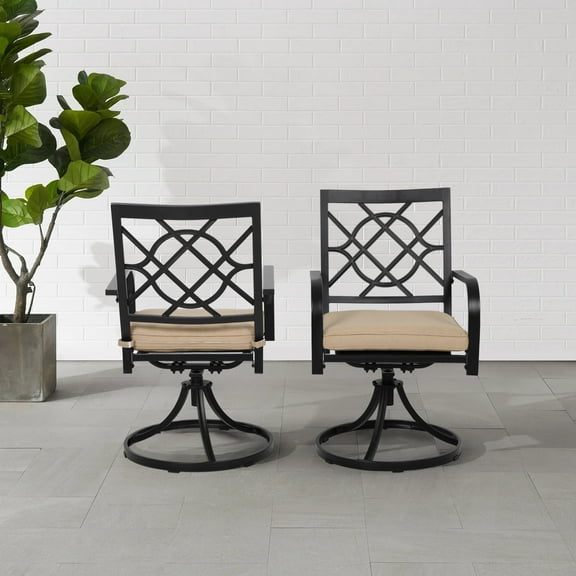 SUNCROWN Outdoor Dining Swivel Black Wrought IronChairs with Cushions Patio Metal  Rocker Chairs  (Set of 2 )