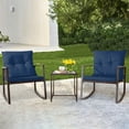 thumbnail image 1 of SUNCROWN Outdoor Furniture 3-Piece Rocking Bistro Set Brown Wicker with Cushions & Glass Coffee Table (Navy Blue), 1 of 6