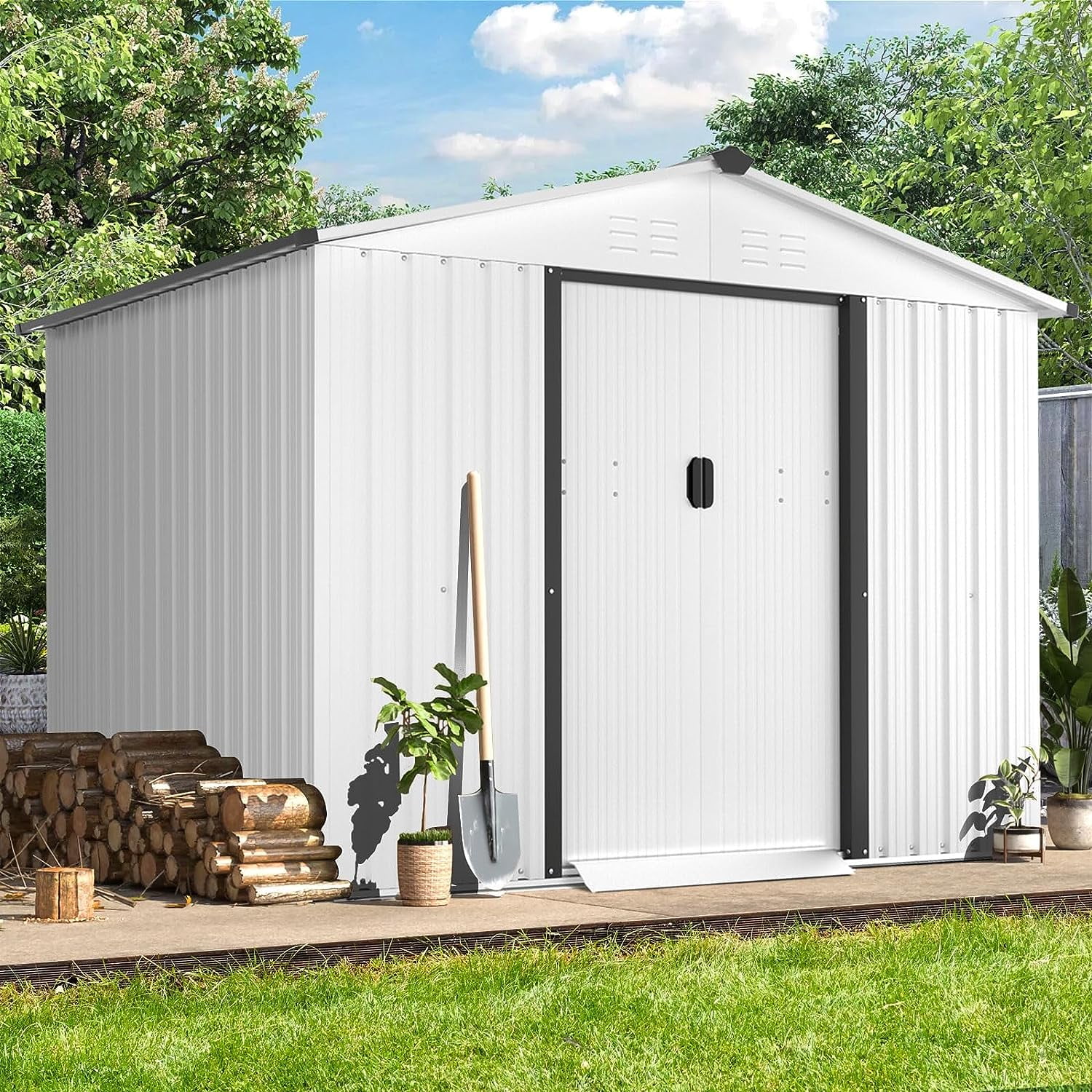 8 ft. x 6 ft. White Metal Outdoor Storage Shed