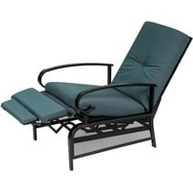 SUNCROWN Outdoor Patio Recliner Metal Adjustable Lounge Chair with Thick Cushion, Peacock Blue
