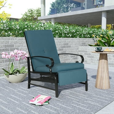 SUNCROWN Outdoor Patio Recliner Metal Adjustable Lounge Chair with Thick Cushion, Peacock Blue
