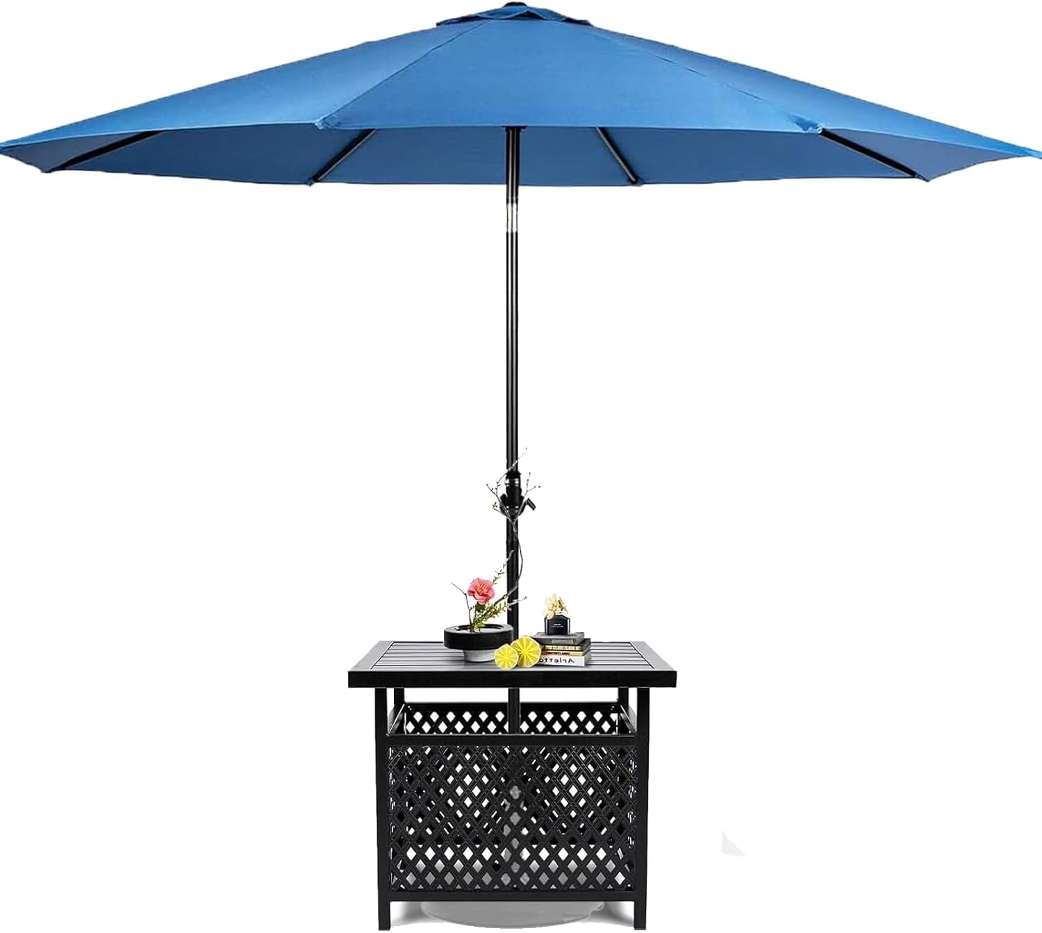 SUNCROWN Outdoor Patio Side Table, Patio Bistro Square Table with 9Ft Umbrella,for Backyard, Porch, Garden, Poolside(Sky Blue)