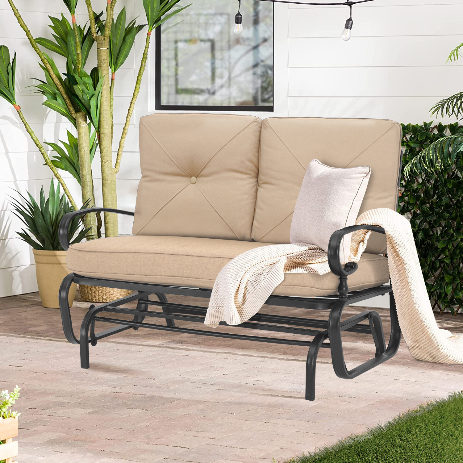 SUNCROWN Outdoor Patio Swing Glider Bench Rocking Loveseat for 2 Person, Brown - image 1 of 7