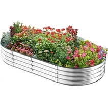 SUNCROWN Outdoor Raised Garden Bed, Metal Galvanized Planter Boxes, Oval Large and Deep Root Planter Beds, Ground Planter for Vegetables, Flowers, Herbs, and Succulents, 4×2×1ft