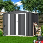 SUNCROWN Outdoor Storage Shed 8X6 ft Yard Garden Storage Tool with Hinged Door for Lawn Equipment  Backyard, Grey