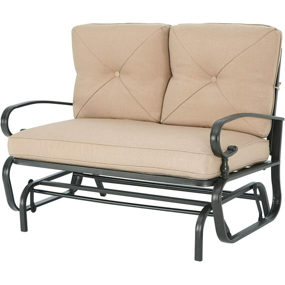 SUNCROWN Outdoor Swing Glider Chair, Patio 2 Seats Loveseat Rocking Chair with Cushions, Steel Frame Furniture - Brown