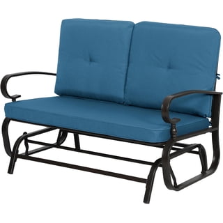 SUNCROWN Outdoor Swing Glider Rocking Chair Patio Bench for 2 Person, Garden Loveseat Seating Patio Steel Frame Chair Set with Cushion, Peacock Blue