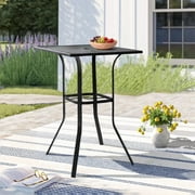 SUNCROWN Patio Bar High 39  Table Metal Frame Outdoor Bar Bistro Table, Slatted Table Top with 1.57" Umbrella Hole, Classic Black