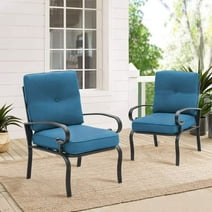 SUNCROWN Patio Chairs Outdoor Wrought Iron Dining Chairs with Peacock Blue Cushions, Set of 2