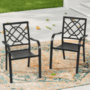 SUNCROWN Patio Metal Outdoor Dining Stackable Wrought Iron Porch Chair Set of 2, Black