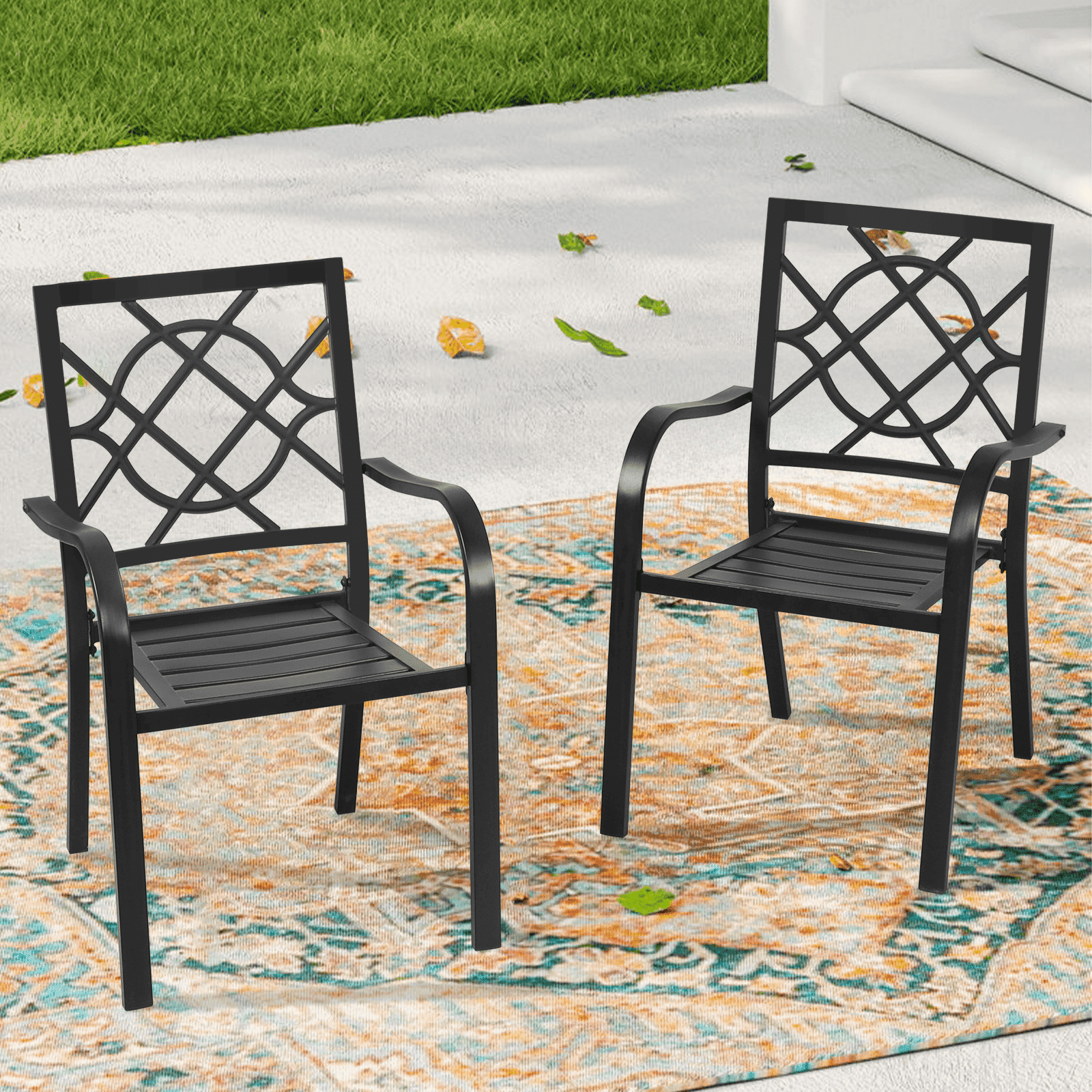 Wrought Iron Outdoor Dining Chairs Black Metal SUNCROWN Patio