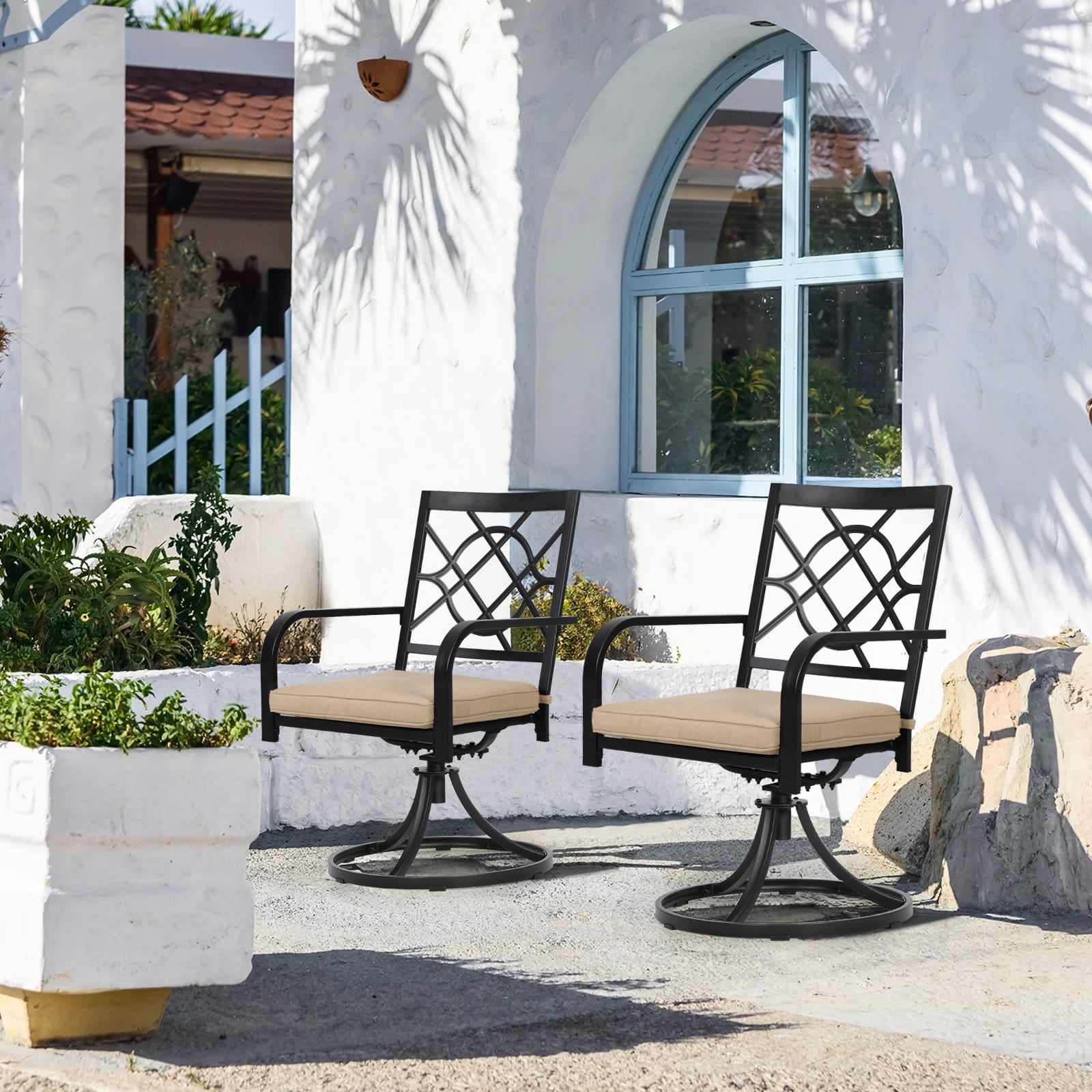 SUNCROWN Patio Swivel Chairs Outdoor Dining Rocker Chair, Metal Bistro ...