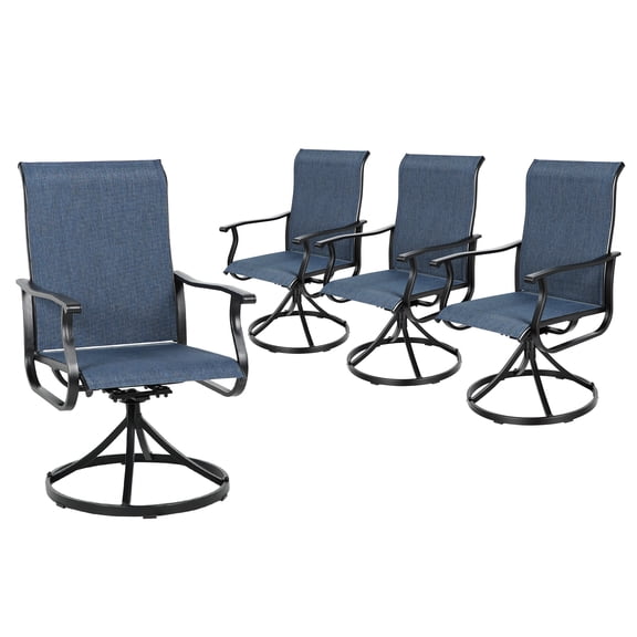 SUNCROWN Patio Swivel Rocker Dining Chairs Set of 4, All Weather High Back Textilene Outdoor Chairs with Sturdy Metal Frame, Swivel Rocking Patio Chairs for Backyard Deck Lawn Garden Porch, Blue