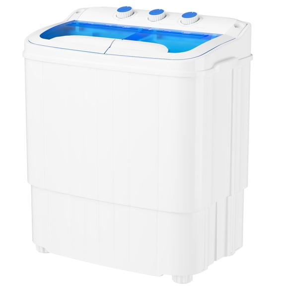 SUNCROWN Portable Twin Tub Washing Machine with Longer Hose, 16lbs Mini Compact Laundry Washer Machine with Drain Pump, Blue Semi-automatic Washer Combo for Dorms, Apartments