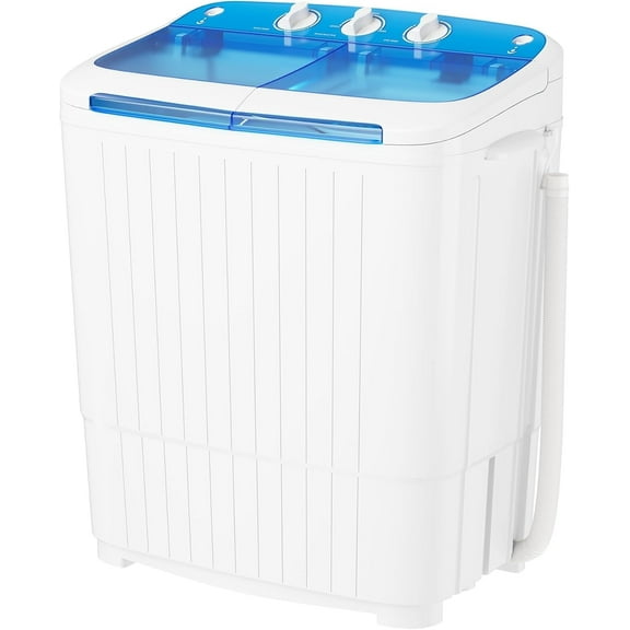 SUNCROWN Portable Twin Tub Washing Machine with Longer Hose, 16lbs Mini Compact Laundry Washer Machine with Drain Pump, Blue Semi-automatic Washer Combo for Dorms, Apartments