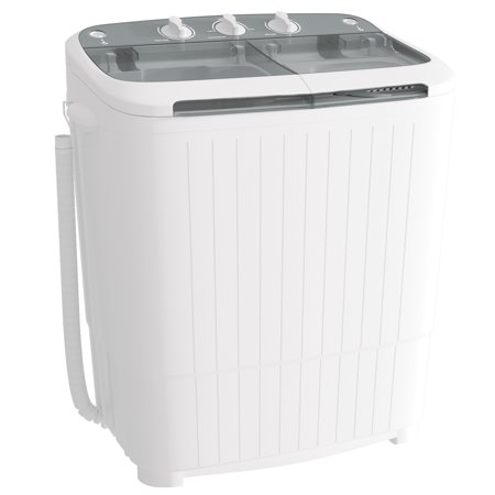 SUNCROWN Portable Washing Machine 16lbs, Mini Semi Automatic Washer Compact Twin Tub, Energy-Saving Laundry Combo with Extended Drain Hose & Pump for Dorms, Apartments, RV, White+Black