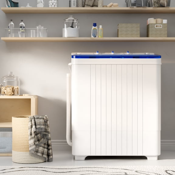 SUNCROWN Portable Washing Machine, 28 Lbs Twin Tub Washing Machine, 18lbs Washer and 10lbs Spinner Combo,Semi-automatic Compact Laundry Washer for Apartment,Camping, RVs and Dorms (Blue)