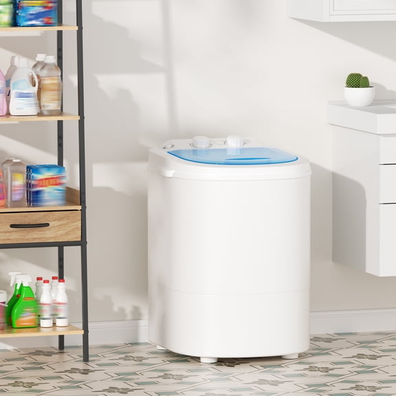 SUNCROWN Portable Washing Machine, 6.6lbs Single Tub Small Laundry Washer with Spin Basket, Semi-automatic Washer Machine for Apartment, Dorms, RV, Home (Blue White)