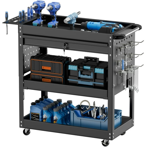 SUNCROWN Rolling Tool Storage Cart Multi-layer Storage with Lockable Ball-Bearing Slides for Garage and Warehouse (Black)