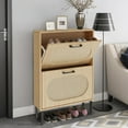 thumbnail image 1 of SUNCROWN Shoe Storage Cabinet with 2 Flip Drawers, Freestanding Narrow Shoe Rack Organizer for Entryway with Natural Semi-Circular Rattan Doors, Shoe Shelves, Brown, 1 of 7