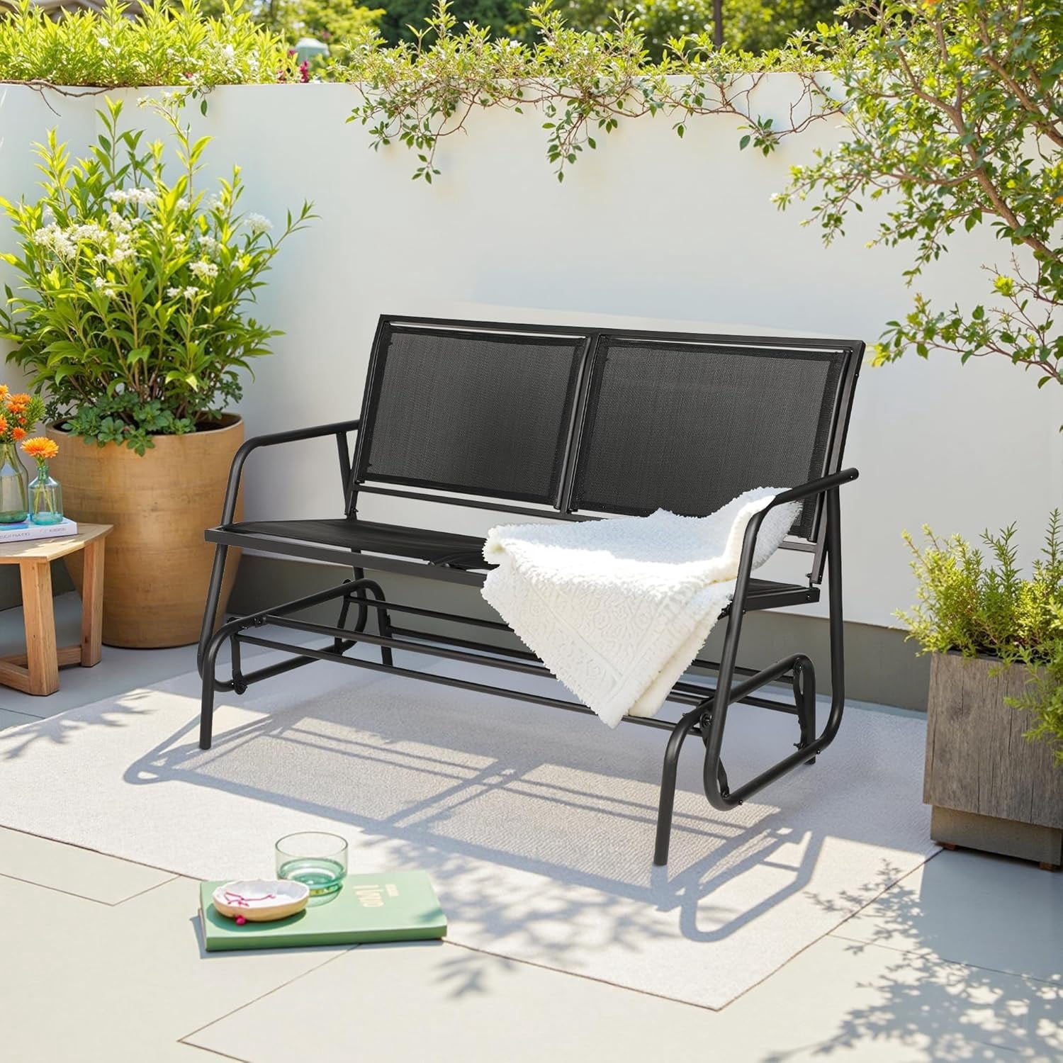Bench Swing Rocker SUNCROWN Steel Outdoor Swing Rocking Glider Bench with Comfortable ...