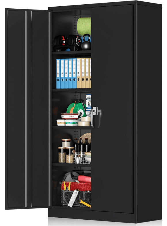 SUNCROWN Storage Metal Garage Cabinets with 4 Adjustable Metal Cabinets with Doors and Shelves, Tall Locking Steel Cabinet for Tools, Office, Home, Shops, 36.2" W x 18.1" D x 72" H,Black