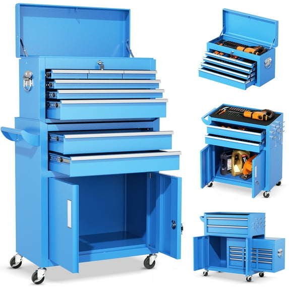 SUNCROWN Tool Chest, Assembled Tool Cabinet with 8 Drawers, Detachable Organized Tool Chests, Lockable Tool Cabinet for Workshop, Warehouse, Mechanics Garage (Blue)