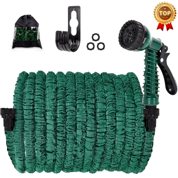 SUNDAN 100ft Expandable Garden Hose No Kink Flexible Water Hoses for Outdoor with 7-Pattern Spray Nozzle(Green)