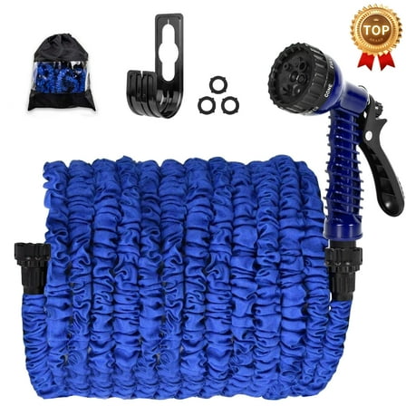 SUNDAN Expandable Garden Hose 25ft No Kink Flexible Water Hoses for Outdoor with 7-Pattern Spray Nozzle(Blue)