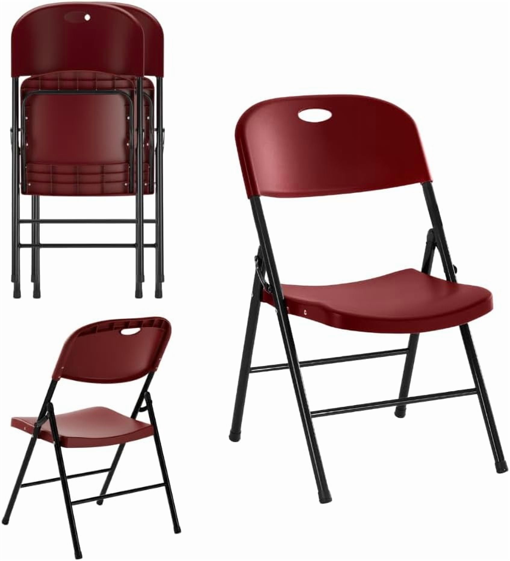 CYCLONE S·O·U·N·D Heavy Duty Plastic Foldable Chair for Adults, Portable Folding Chair for Patio, Backyard, Party, or Wedding — Comfortable Stackable Outdoor Chair, Red (2 Pack)