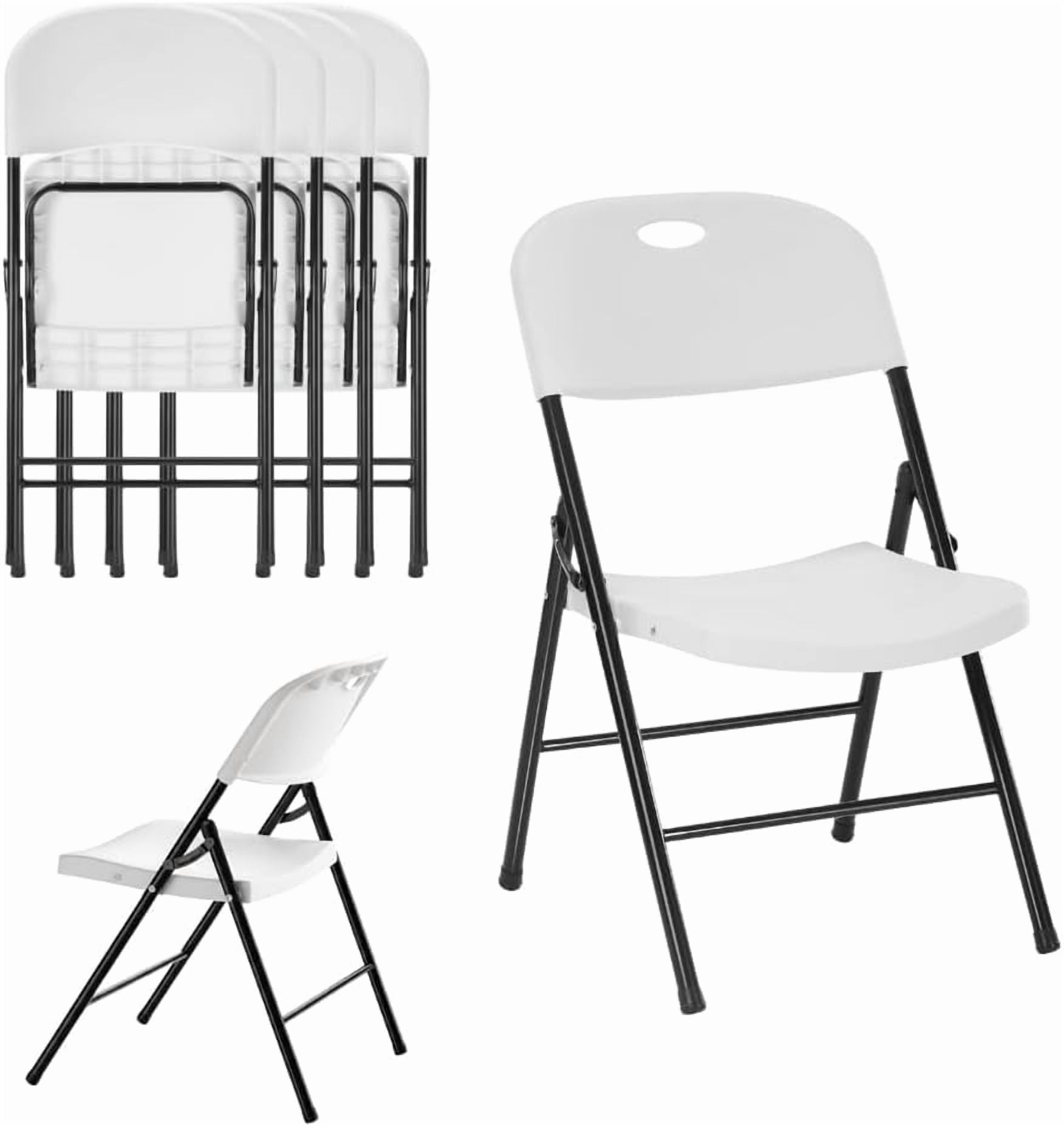 CYCLONE S·O·U·N·D Heavy Duty Plastic Foldable Chair for Adults, Portable Folding Chair for Patio, Backyard, Party, or Wedding — Comfortable Stackable Outdoor Chair, White (4 Pack)