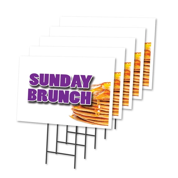 SUNDAY BRUNCH 5 Pack Of 12" x 16" Yard Sign & Stake | Advertise Your Business | Stake Included Image On Front Only | Made in The USA
