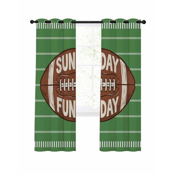 SUNDAY FUN DAY Blackout Curtains 63 Inch Length American Rugby Football Green Stripes Thermal Insulated Window Curtain Window Drapes 2 Panels for Bedroom Living Room 52"Wx63"L