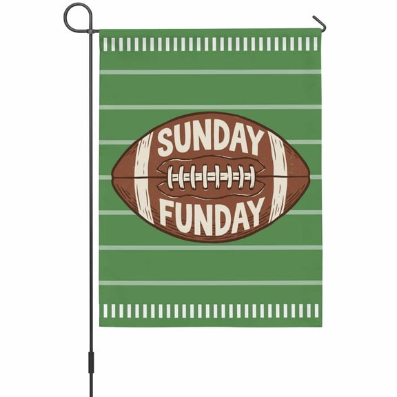 SUNDAY FUN DAY Garden Flags For Outdoor, American Rugby Football Green Stripes Small Double Side Yard Flags Weather Proof Garden Decor for Lawn Outside Holiday 12 x 18 Inches