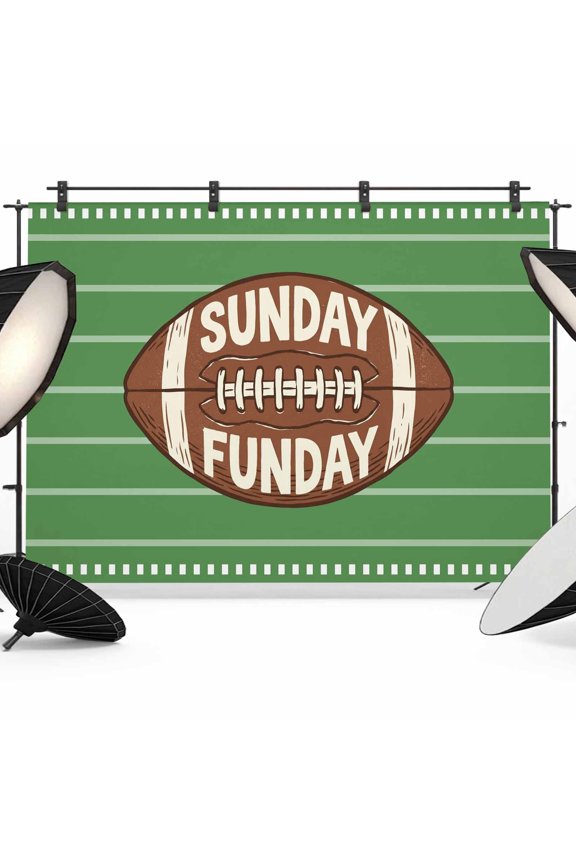 SUNDAY FUN DAY Photography Backdrop 7x5FT, American Rugby Football Green Stripes Photo Backdrops, Background for Photography Studio Photo Studio Background, Back Drop for Photoshoot