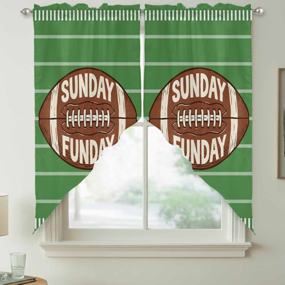 SUNDAY FUN DAY Swag Kitchen Curtain Valances, American Rugby Football Green Stripes Rod Pocket Curtains Window Treatment Decor Valances for Bedroom Bathroom, 2 Panels 28 x 36 Inch