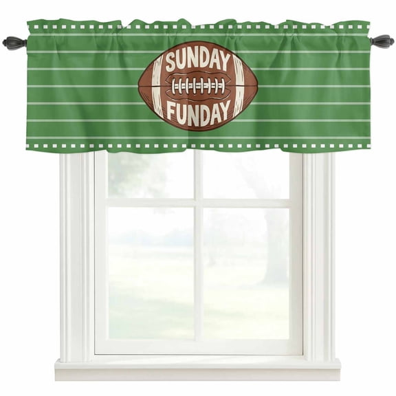 SUNDAY FUN DAY Valances for Windows American Rugby Football Green Stripes Rod Pocket Curtain Valance Window Treatment Short Curtains for Kitchen Living Room, 42"x12"